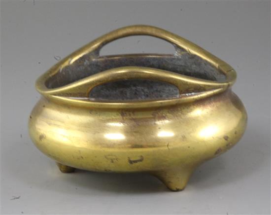 A Chinese bronze ding censer, Xuande mark but 18th/19th century, diameter 15cm